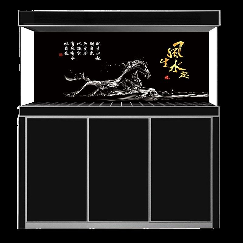 鱼缸背景贴纸高清3d立体自粘5d龙鱼纸造黑色景壁画风生水起缸外