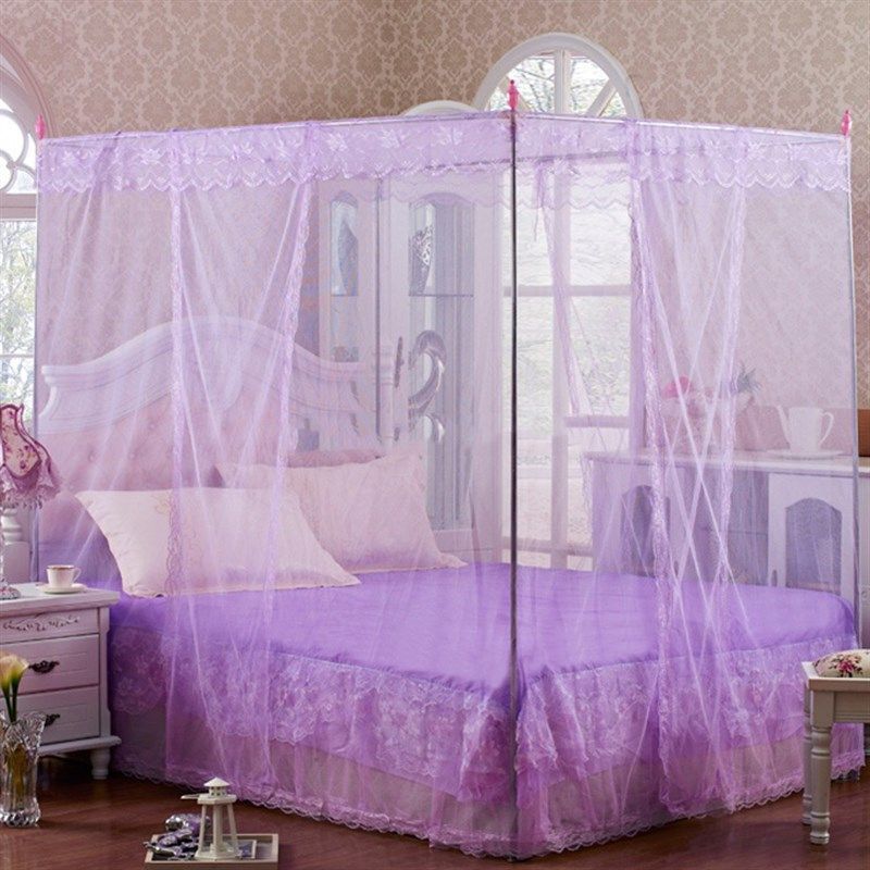 蚊帐三开门落地不锈钢管加粗支架 1.5m1.8米宫廷方顶蚊帐双人床