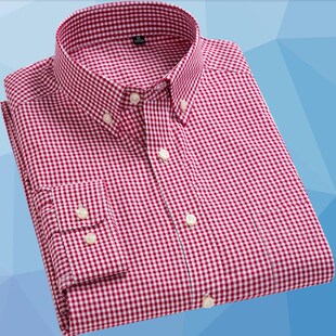 男青年浅绿色小格子英伦免烫纯棉薄款 衬衫 衬衣 全棉扣领长袖 春秋季