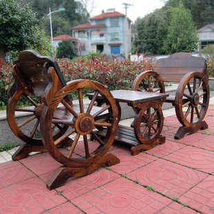 阳台户外庭院木制酒吧桌椅椅子茶几组合花园碳化实木单人车轮桌凳