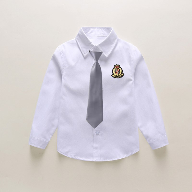 儿童白色衬衫长袖纯棉小中大童学院风学生内搭衬衣男女表演出班服