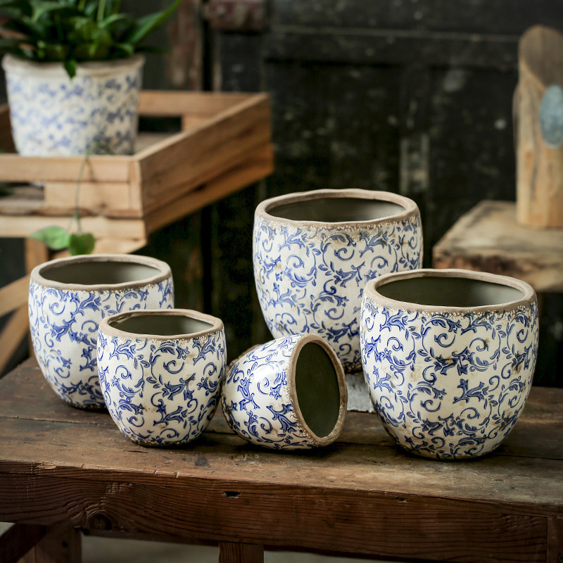 复古陶瓷蝴蝶兰花花盆家用户外庭院创意新中式仿青花瓷大小大口径,鲜花速递/花卉仿真/绿植园艺,花盆,淘宝优惠券,粉丝福利购,淘宝优惠卷