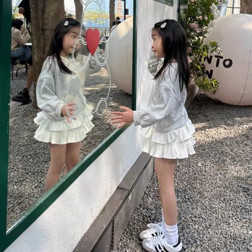 女童蓬蓬半身裙春夏女孩表演出时髦百褶裙蛋糕防走光裤白色短裙子