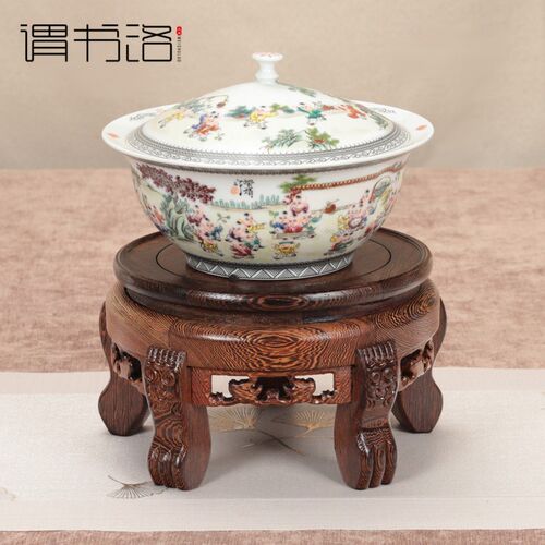 鸡翅木底座实木圆形观音佛像工艺品摆件奇石底座花瓶鱼缸花盆底座