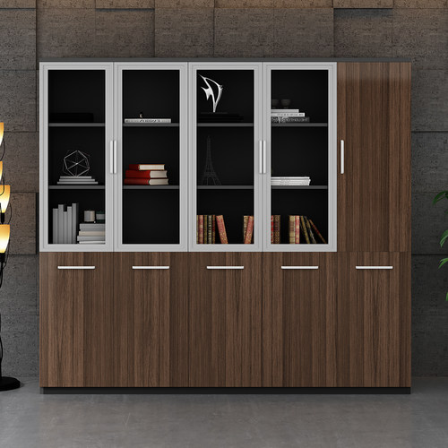 办公室文件柜木质带锁资料档案柜办公柜玻璃门抽屉老板背景柜