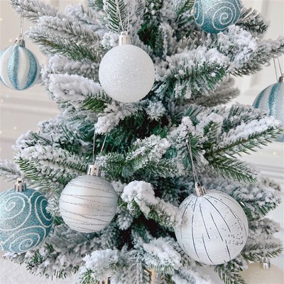 定制款 蓝色系手绘圣诞球挂件5cm7cm圣诞树挂球圣诞节装饰品挂饰