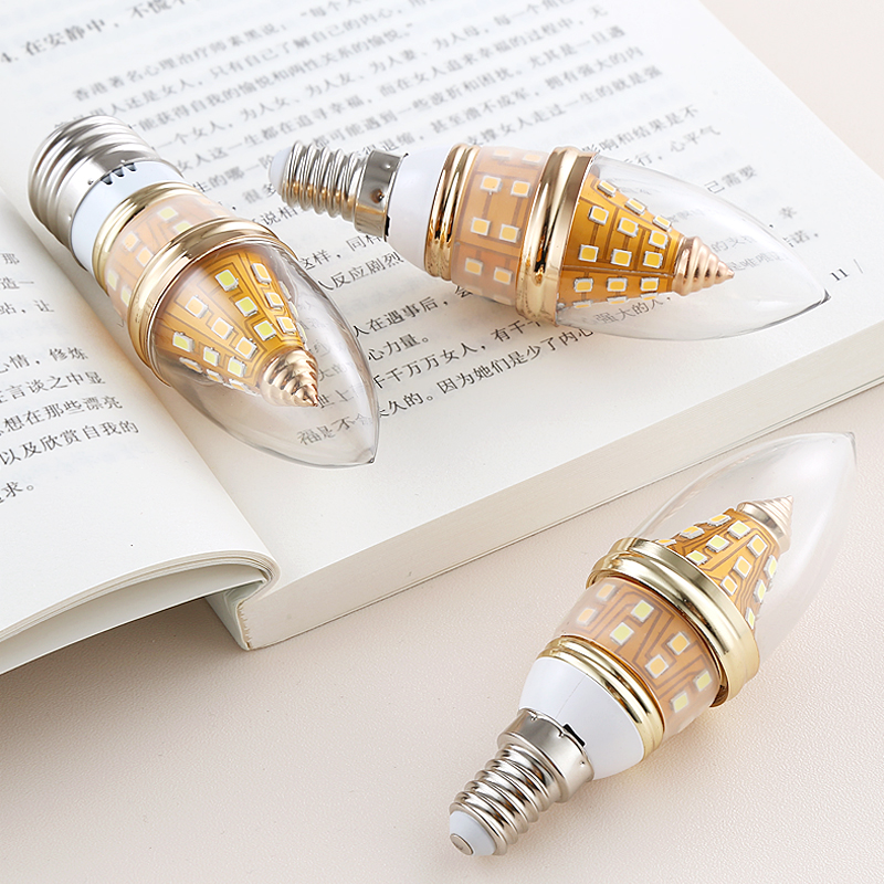 led蜡烛灯泡e14小螺口尖泡12w15w拉尾水晶吊灯暖光三色节能灯光源