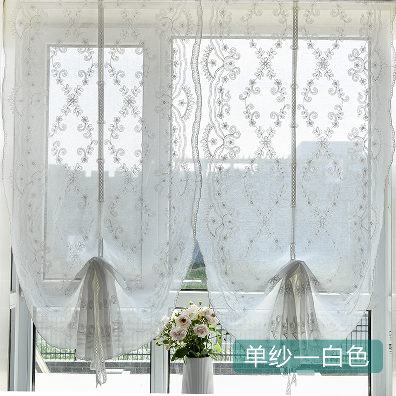 美式乡村气球帘提拉帘升降纱帘飘窗罗马帘短链半帘门帘厨房窗帘纱