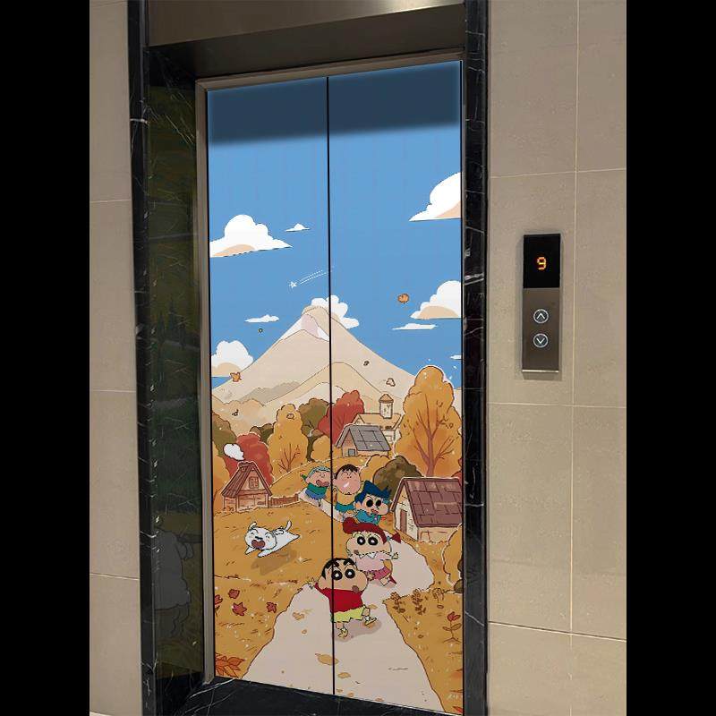 电梯门贴纸整张创意卡通蜡笔小新入户门装饰网红防水翻新自粘画,家居饰品,软装墙贴,淘宝优惠券,粉丝福利购,淘宝优惠卷