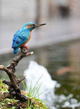 创意可爱小鸟摆件花园盆景假山造景摆设彷真翠鸟叶莺鸟树脂装饰品