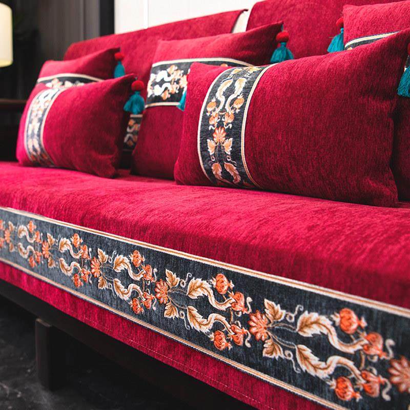 红色沙发垫新中式四季通用现代中式结婚喜庆防滑坐垫子过年套罩巾