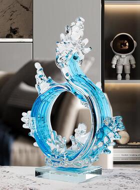 轻奢现代琉璃工艺品风生水起招财玄关电视柜酒柜艺术摆件乔迁礼物