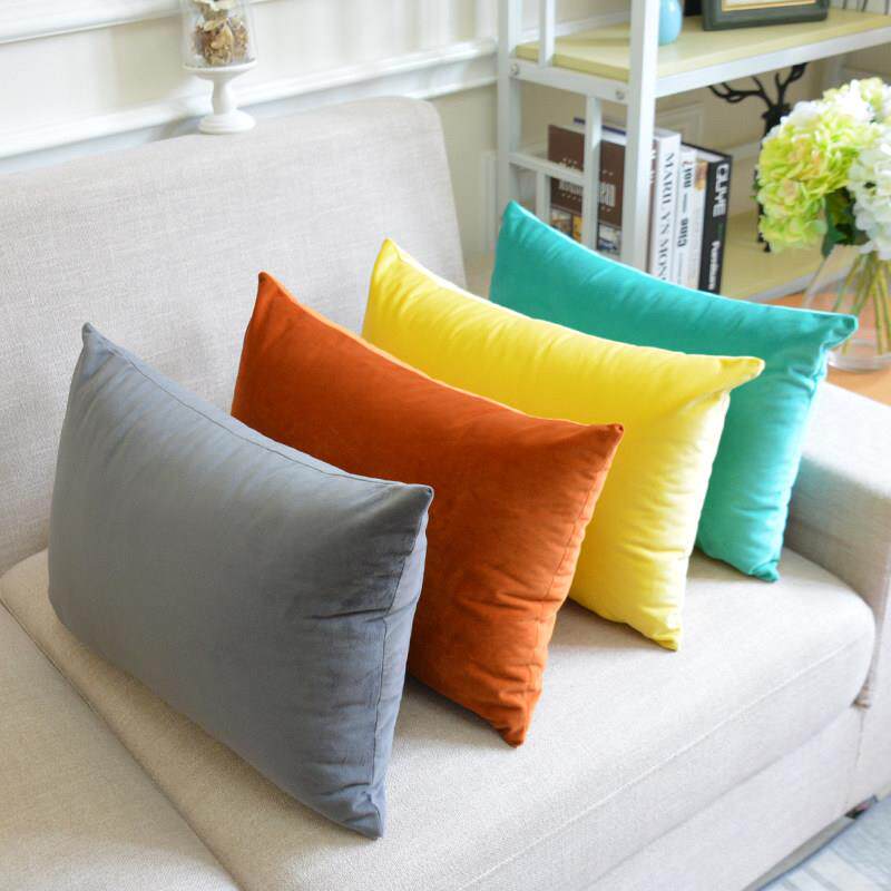 天鹅绒长方形沙发靠垫套腰靠枕欧式客厅长条黄色绒面抱枕尺寸定制