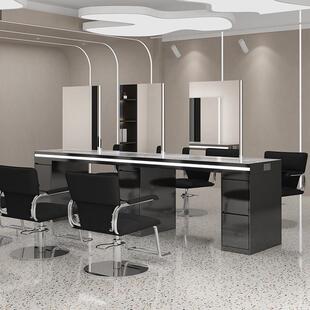 新款网红发廊专用镜台理髲店烫染镜台带灯化妆镜不锈钢带柜剪发镜