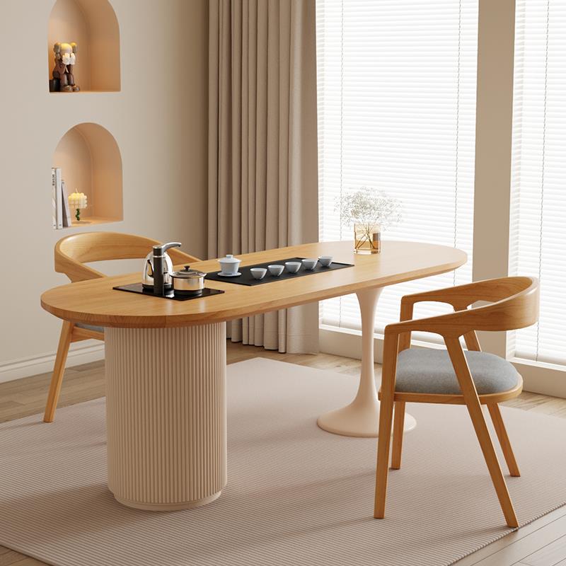 侘寂风椭圆形设计师个性家用实木茶台小户型阳台客厅泡茶桌桌椅