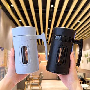 双层玻璃杯带把手柄带盖子隔热女男士办公室泡茶水杯子大容量商务