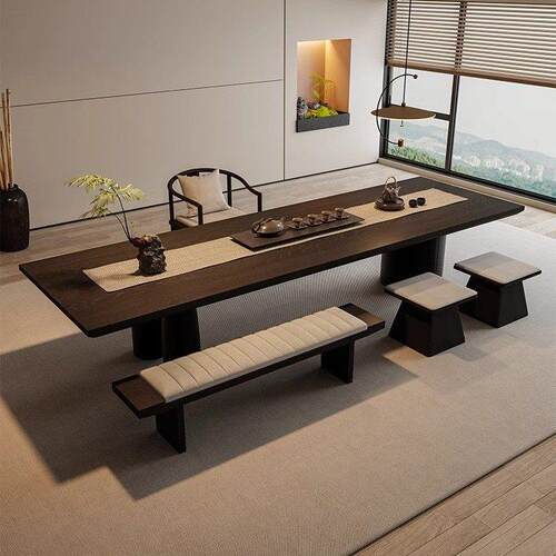 新中式实木大板茶台茶桌办公桌一体办公室家用客厅轻奢现代高级感