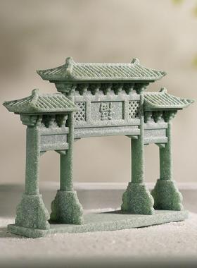 青砂石盆景造景摆件创意微景观大门牌坊摆设假山流水装饰小配件