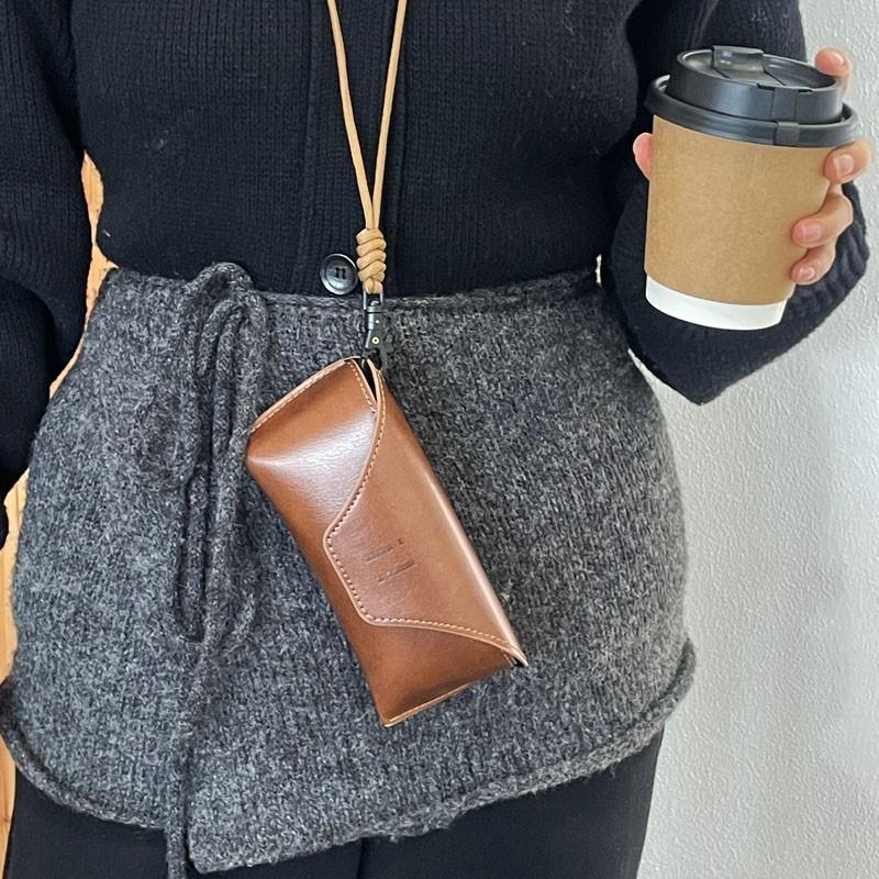 眼镜袋挂脖出口欧洲品质大号棕色皮质太阳眼镜包墨镜包便携抗压收