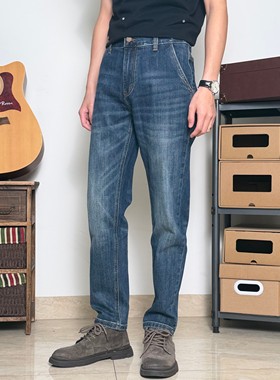 秋冬日系复古水洗蓝色牛仔裤男修身小直筒长裤弹力百搭休闲裤中青