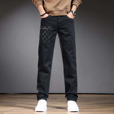 2025秋冬黑色印花广东新塘乡牛仔裤男休闲男裤修身直筒裤子男款