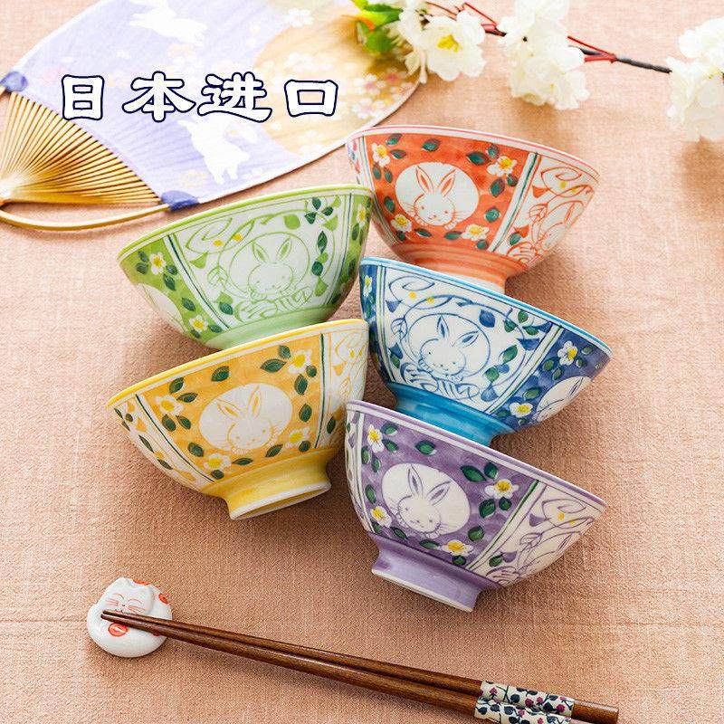 进口美浓烧釉下彩简约家用日式陶瓷兔子碗4.5英寸手绘米饭碗5英寸,餐饮具,碗,淘宝优惠券,粉丝福利购,淘宝优惠卷