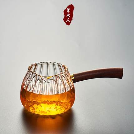 耐高温公道杯玻璃带茶滤高档木侧把日式茶具茶漏公杯大容量分茶器
