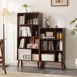 实木书柜置物架落地书架组合柜简易格子柜轻奢矮书柜家用收纳柜