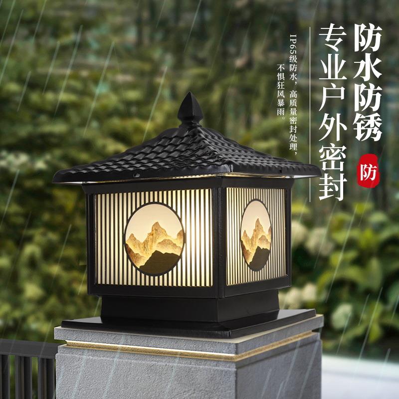 太阳能柱头灯铝户外别墅门柱花园小区景观防水简约园林接电围墙灯