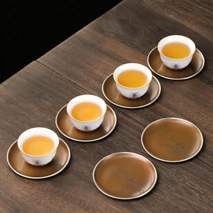 好茗天手工紫铜包银边茶杯垫杯托铜制功夫茶具配件家用隔热壶托垫