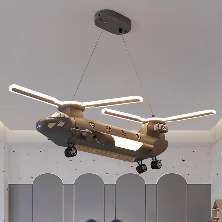 儿童房灯男孩卧室灯支奴干模型无扇叶电扇吊灯全光谱护眼飞机灯