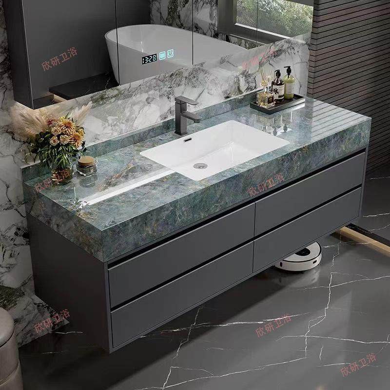 岩板热弯一体盆浴室柜组合无缝盆化妆室洗手盆实木浴柜洗脸台盆