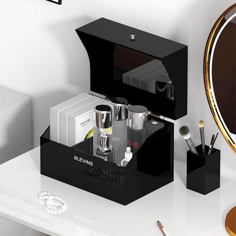 化妆品面膜收纳盒带盖子 防尘护肤品收纳层架 桌面化妆台洗漱台整