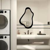 简约黑色ins不规则智能化妆镜家用浴室壁挂洗漱镜现代LED卫浴镜子