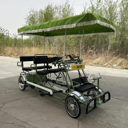 新款四轮多人骑脚踏自行车景点景区观光自行车双人四人带篷单排双