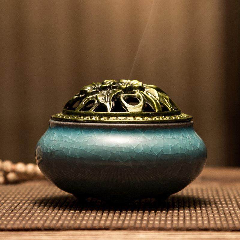 【顺手买】迦印堂陶瓷檀香炉熏香炉家用室内盘香炉香薰炉冰裂香炉