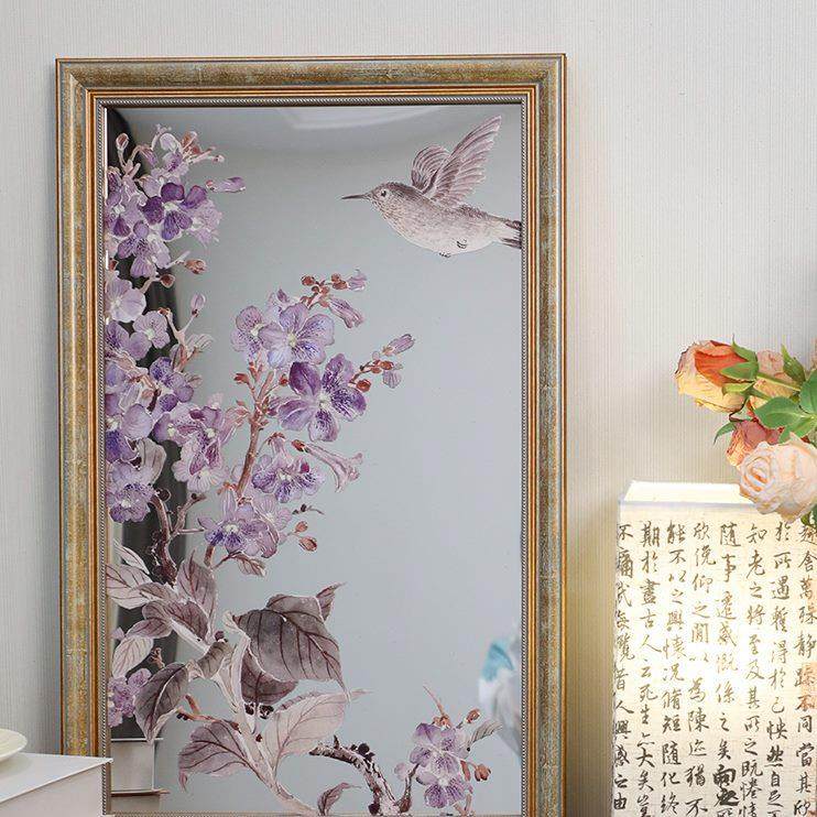 镜子中国风挂画餐厅餐边柜卧室中式装饰画花鸟入户镜子摆客厅玄关