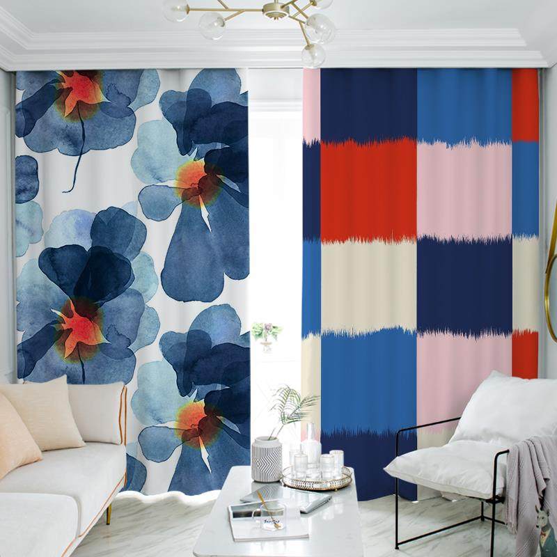 北欧艺术花窗帘遮阳阳台客厅卧室飘窗全遮光定制高级感布防晒隔热