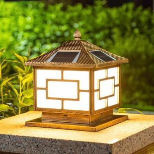 玻璃灯罩太阳能柱头灯压铸铝中字平顶别墅花园防水防锈光感庭院灯