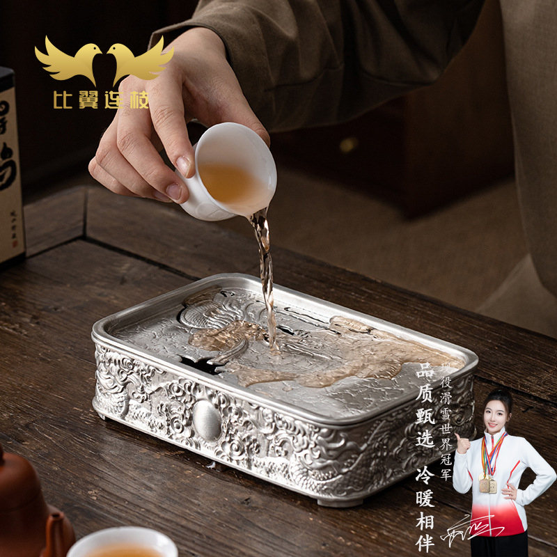 比翼连枝双龙戏珠纯锡壶承干泡台