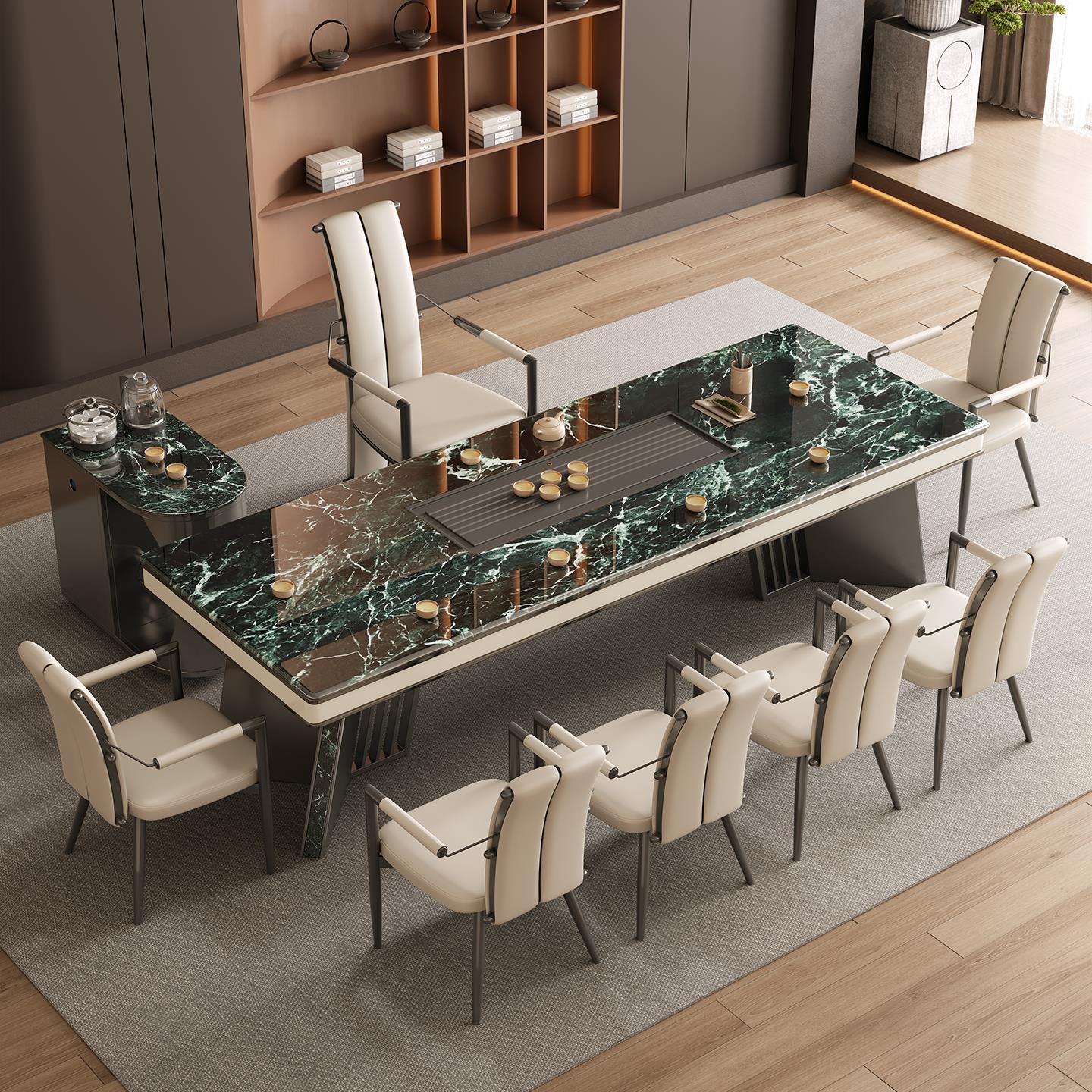 新款高端意式超晶石茶桌椅组合现代轻奢大理石办公室会客一体茶台