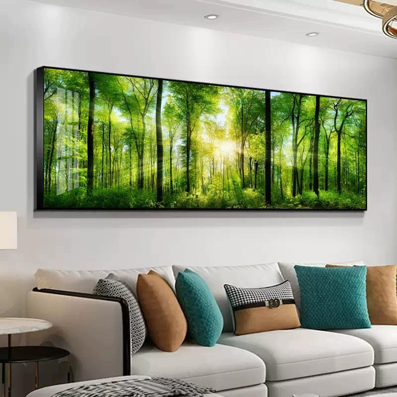 背景墙挂画风景画床头森林壁画装饰画树林现代办公室客厅绿色阳光