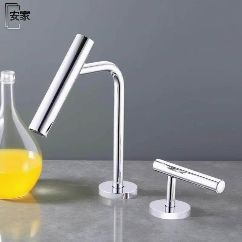 全铜冷热双孔两件式极简面盆龙头化妆室台盆洗脸盆水龙头浴室柜体,家装主材,面盆龙头,淘宝优惠券,粉丝福利购,淘宝优惠卷