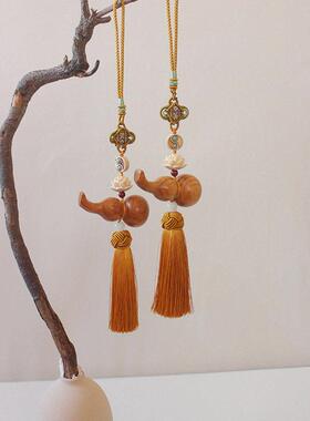 桃木葫芦大门对门挂件中国结厕所卧室厨房阳台黄色流苏莲花挂饰品