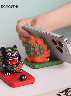 幸运小福狮手机支架闽南对狮泉州文创家居装饰品客厅办公桌面摆件