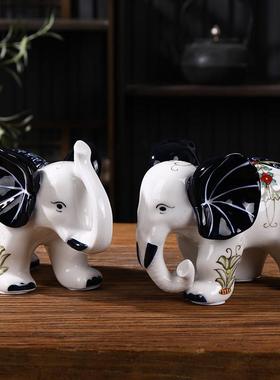 手绘冰裂陶瓷大象摆件轻奢客厅电视柜酒柜装饰品乔迁礼品结婚礼物