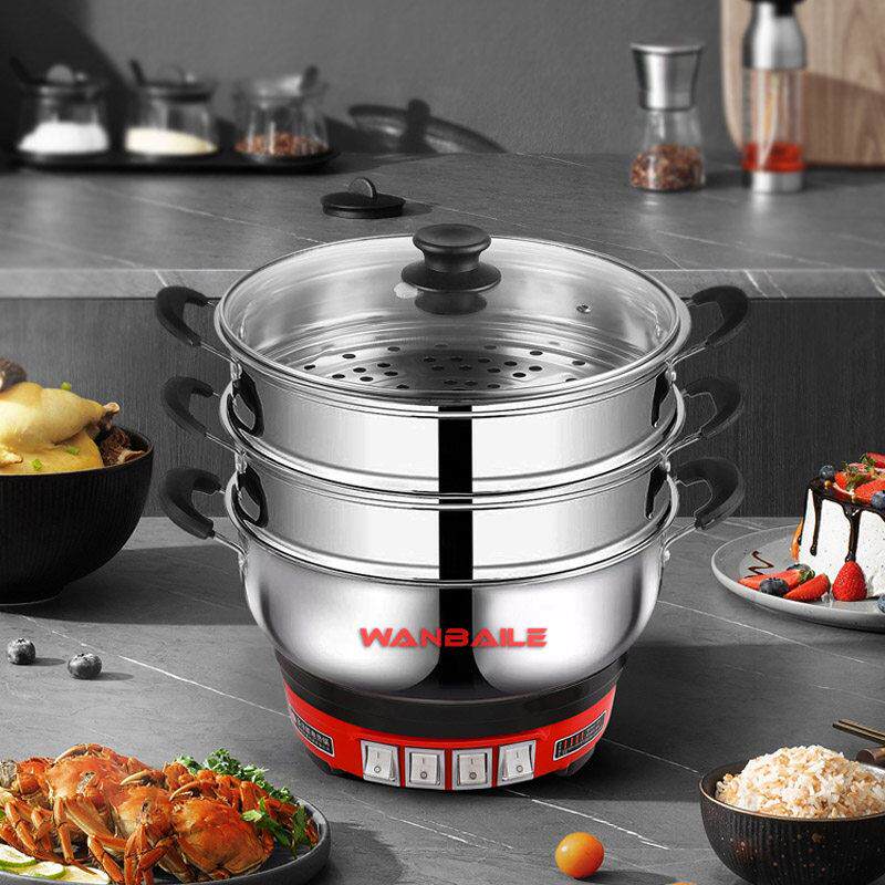 电锅家用多功能电炒锅快煮锅电火锅不锈钢电锅大容量一体锅小型