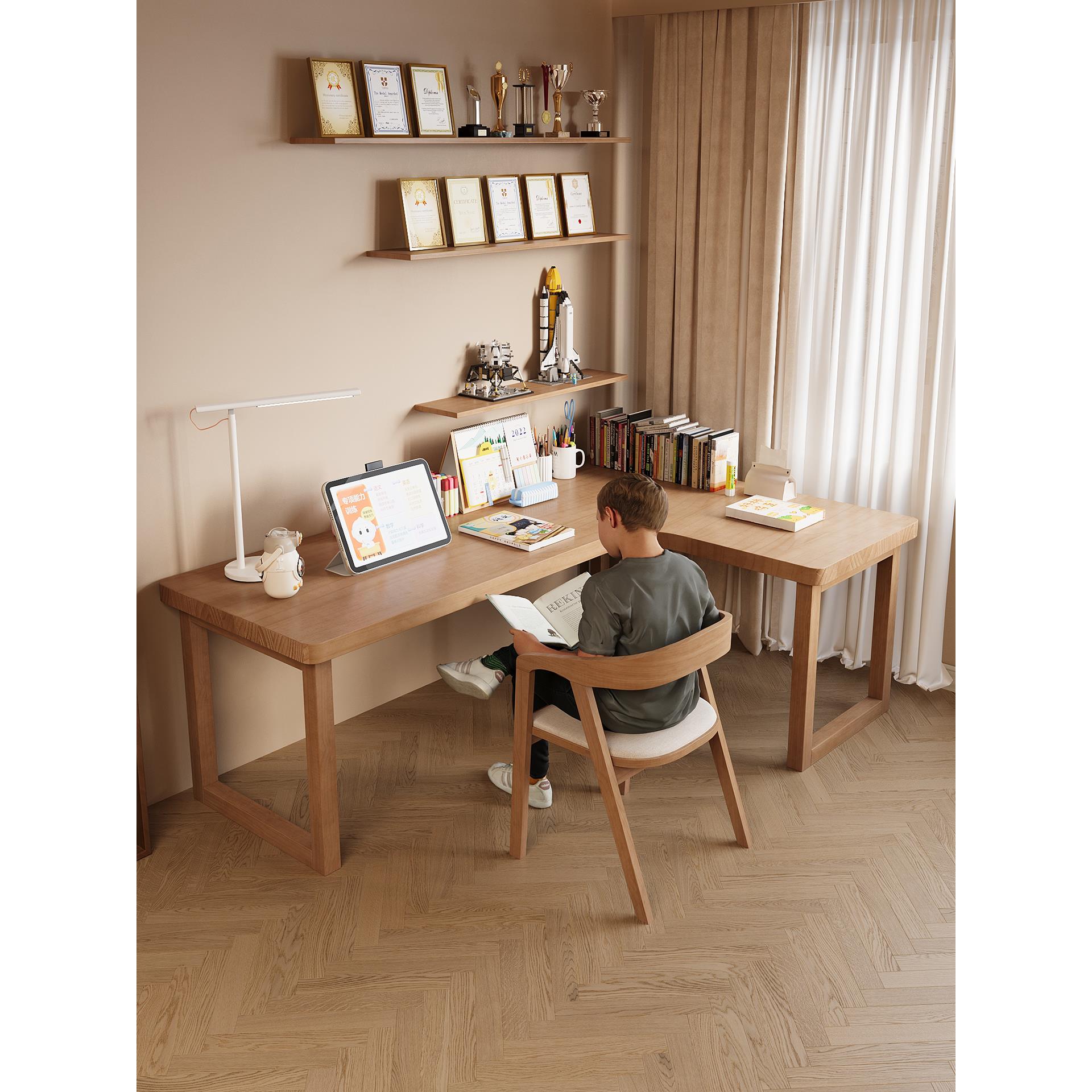 新款实木口字腿转角书桌家用L型电脑桌办公写字学习桌卧室工作台