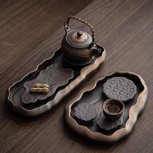 茶台 粗陶复古功夫茶具家用储水茶盘陶瓷茶海干泡台沥水托盘排水式