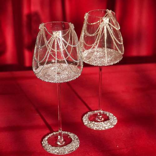 香槟高脚杯子碎钻结婚敬酒杯diy敬酒杯一对材料手工订婚礼物装饰